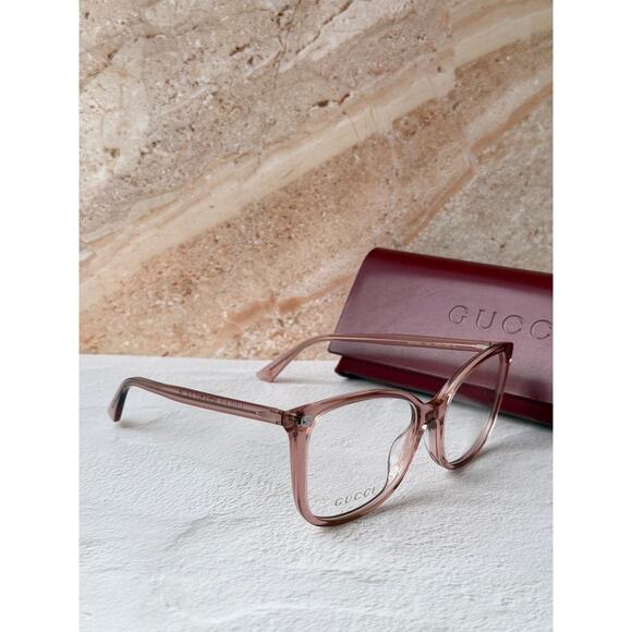NEW Gucci GG0026O Transparent Pink Cat Eye Eyeglasses Frames
